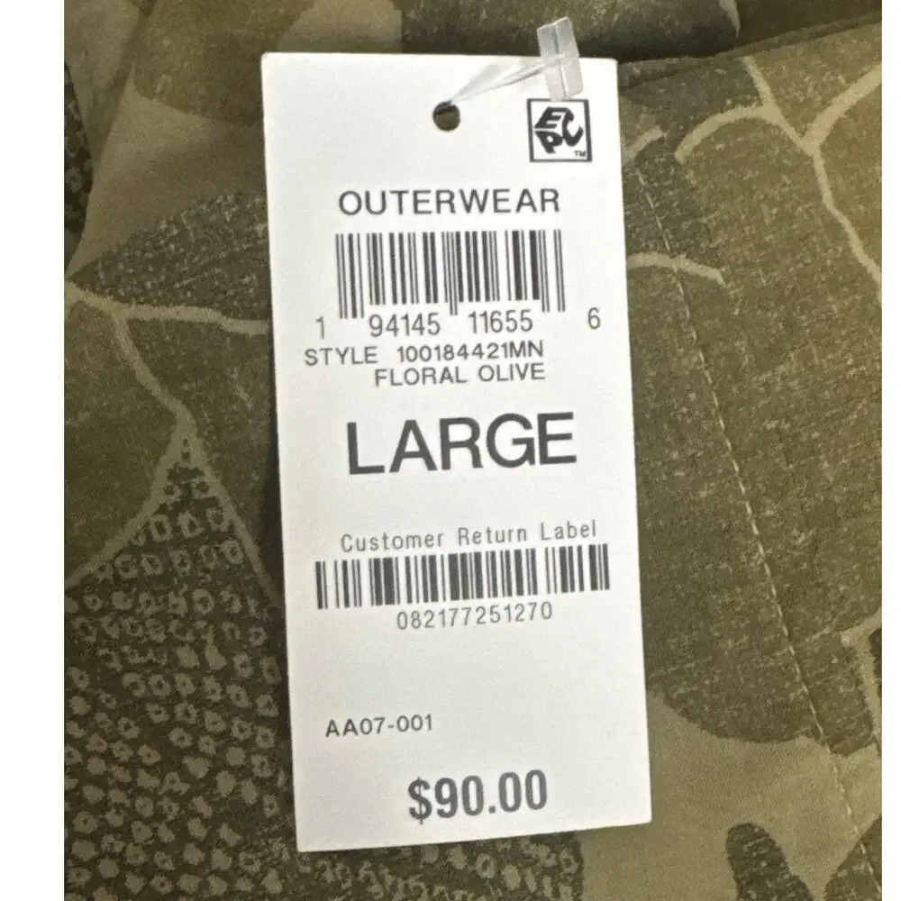 Sun + Stone Mens Camo Green Leaf Print Full Zip Hooded Windbreaker Size L NWT - Picture 6 of 14